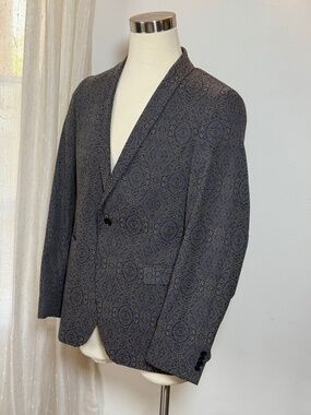 SAND The Red Carpet Men's Paisley Blazer Size 54 Blue Gray Shawl Lapel Jacket